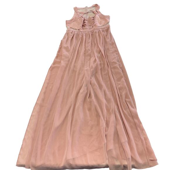 BCBGMAXAZRIA Dress Womens 12 Pink Misty Pleated Lace Back Maxi - Picture 1 of 11